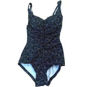 LE COVE NWOT One Piece Black & White Polka Dot Modest Pin Up Style Size 10